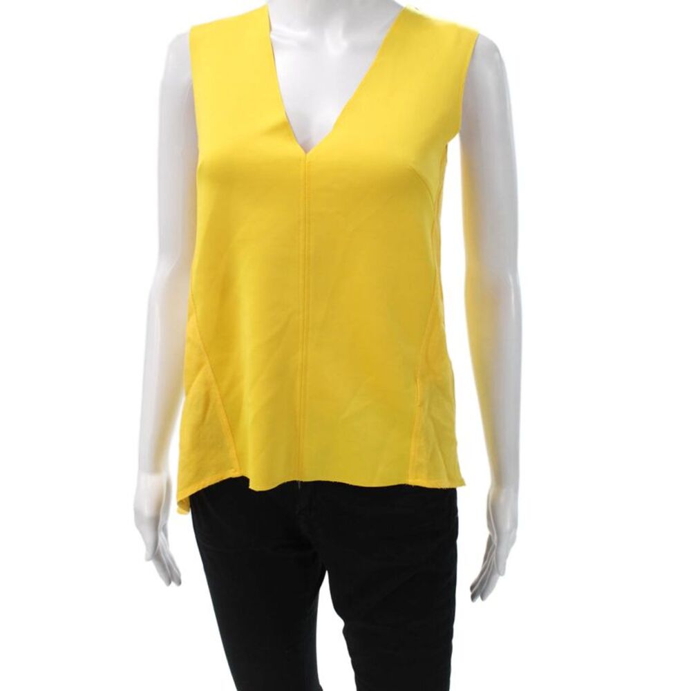 Calypso Women Linen V-Neck Sleeveless Tank Top Yellow Size M